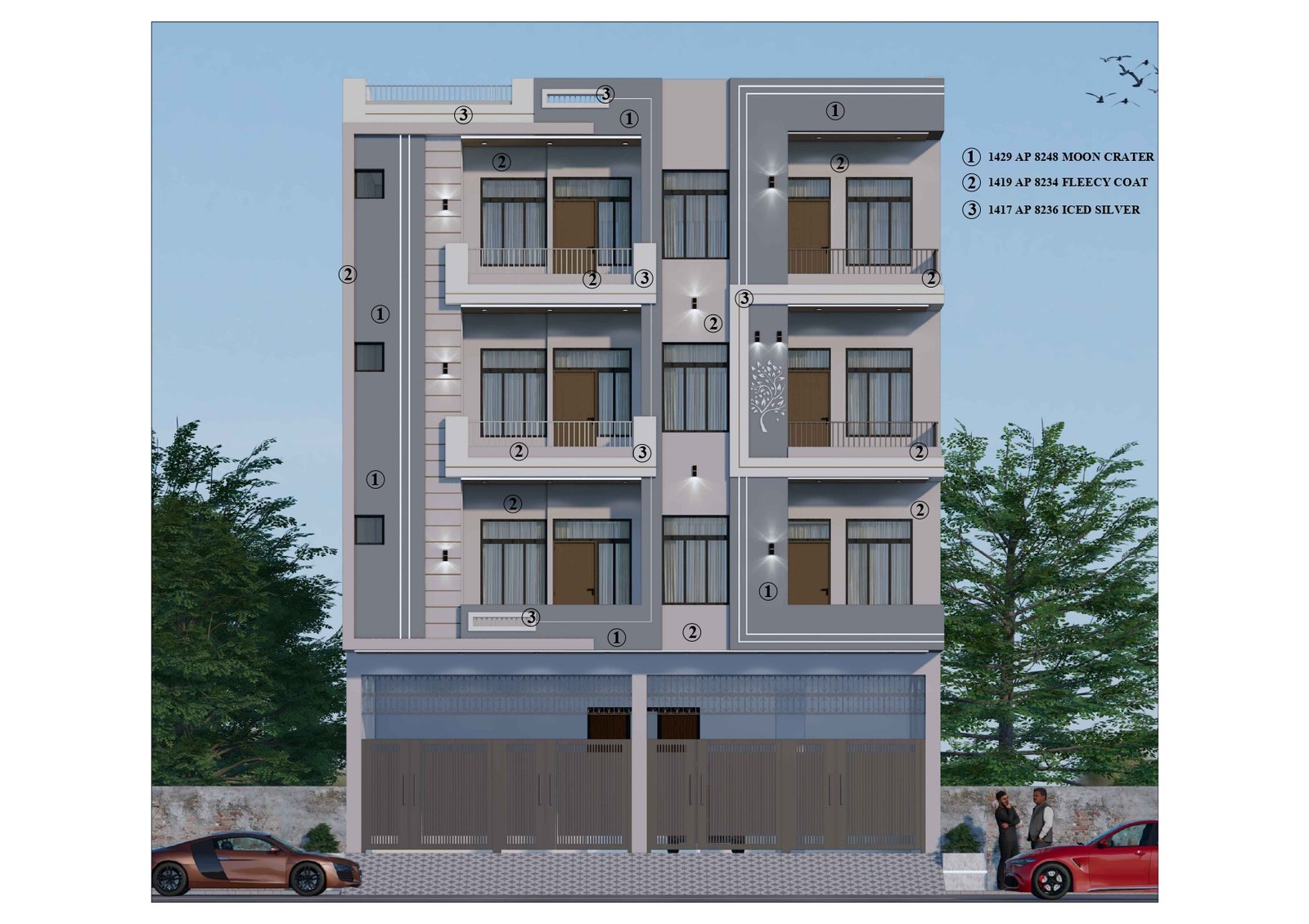G+3 Apartment Modern Grey Elevation Theme